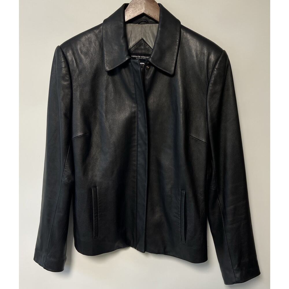 Black Lamb Leather Moto Jacket Women Medium‎ Buttery Soft Full Zip Retro Edgy